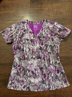 Barco Uniforms Purple Multi-Pattern V-Neck Scrub Top